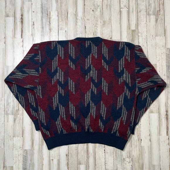 Vintage 90s Jantzen Cottage Aztec Geometric Knit V Neck Sweater Pullover Mens XL - Picture 6 of 6